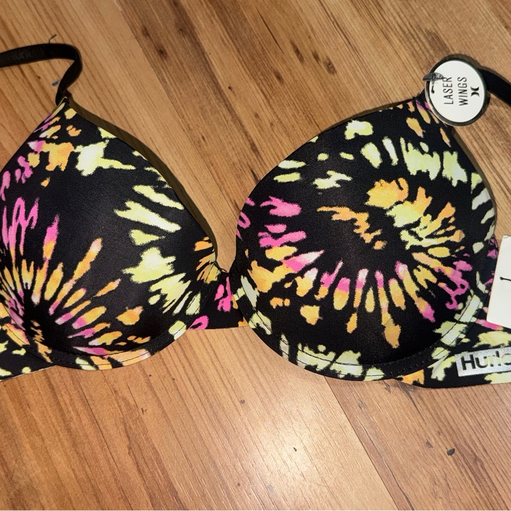 Hurley Black Tie-Dye Bra with Pink & Yellow Accents